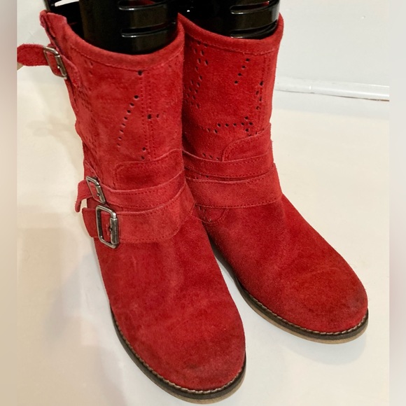 Originals MTNG |  Red suede boots with leather soles.  with buckles SZ-38 - Picture 3 of 11